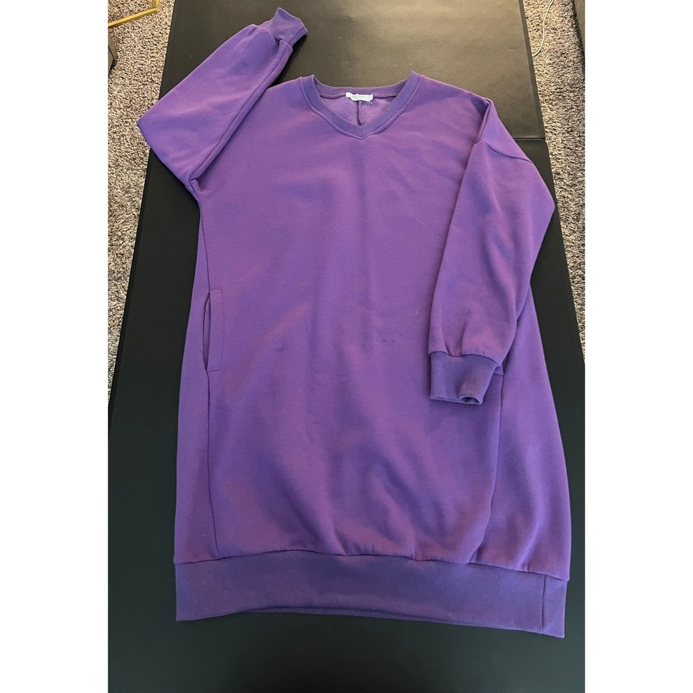 Haute Edition Purple V-Neck Sweatshirt Dress Long Sleeve L (1156) - Picture 14 of 15